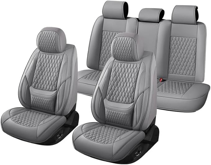 Car Seat Covers Full Set Custom Fit for Chevrolet/Chevy Sonic 2011-2020 - Premium Faux Leather with Lumbar Support | Breathable, Waterproof, Anti-Slip, Durable (Gray,Full Set)