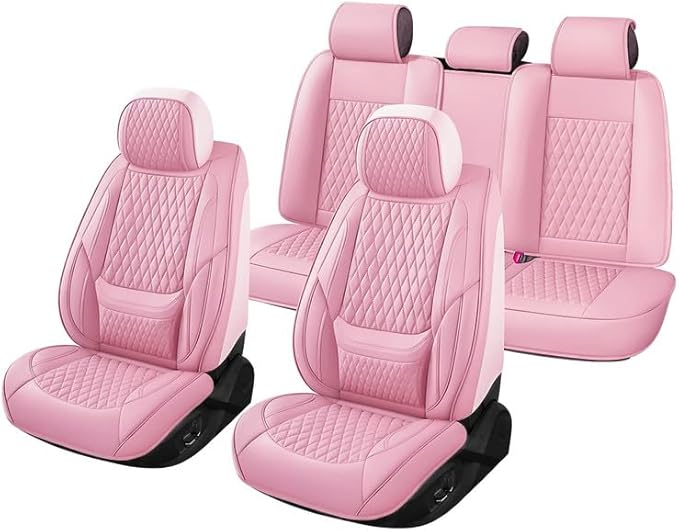 Car Seat Covers Full Set Custom Fit for Buick Envista 2024-2026 - Premium Faux Leather with Lumbar Support | Breathable, Waterproof, Anti-Slip, Durable (Pink,Full Set)