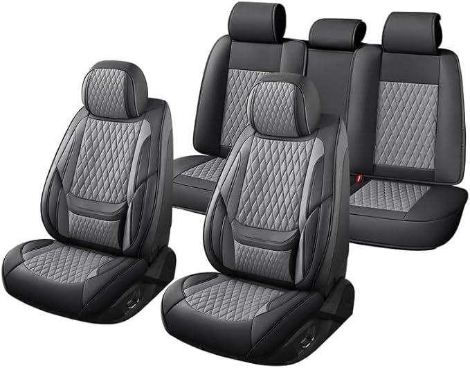 Car Seat Covers Full Set Custom Fit for Chevrolet/Chevy Captiva 2006-2018 - Premium Faux Leather with Lumbar Support | Breathable, Waterproof, Anti-Slip, Durable (Black&Gray,Full Set)