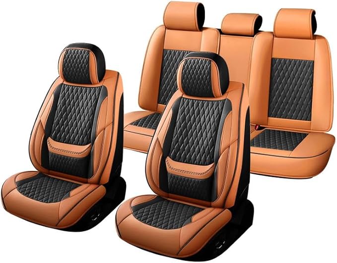Car Seat Covers Full Set Custom Fit for Ford Maverick 2022-2026 - Premium Faux Leather with Lumbar Support | Breathable, Waterproof, Anti-Slip, Durable (Black&Brown,Full Set)