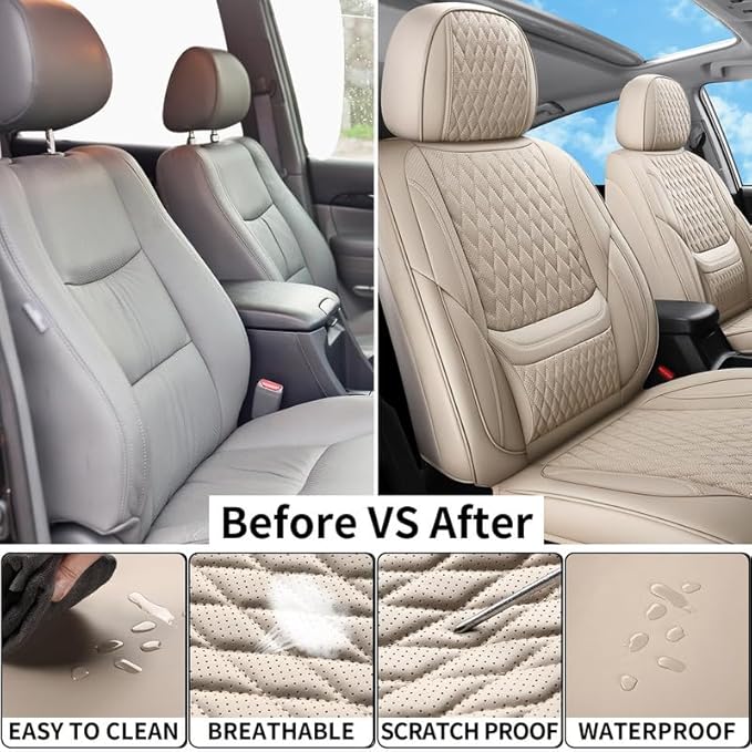 Front Seat Car Seat Covers Custom Fit for Buick Lacrosse 2004-2019 - Premium Faux Leather with Lumbar Support | Breathable, Waterproof, Anti-Slip, Durable (Beige,Front Seat)