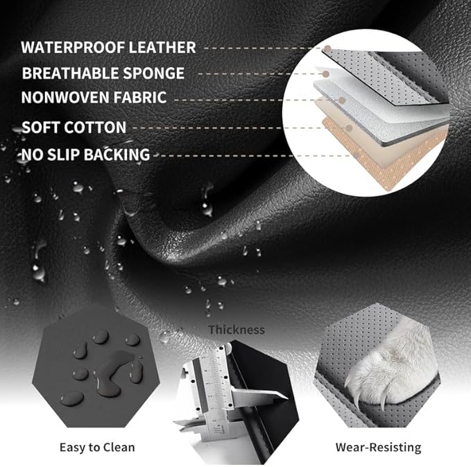 Car Seat Covers Custom Fit for Chevrolet/Chevy Bolt 2016-2026 , Premium Faux Leather Waterproof Car Seat Protectors with Lumbar Support, Breathable Anti-Slip Easy to install(Black&Gray,Full set)