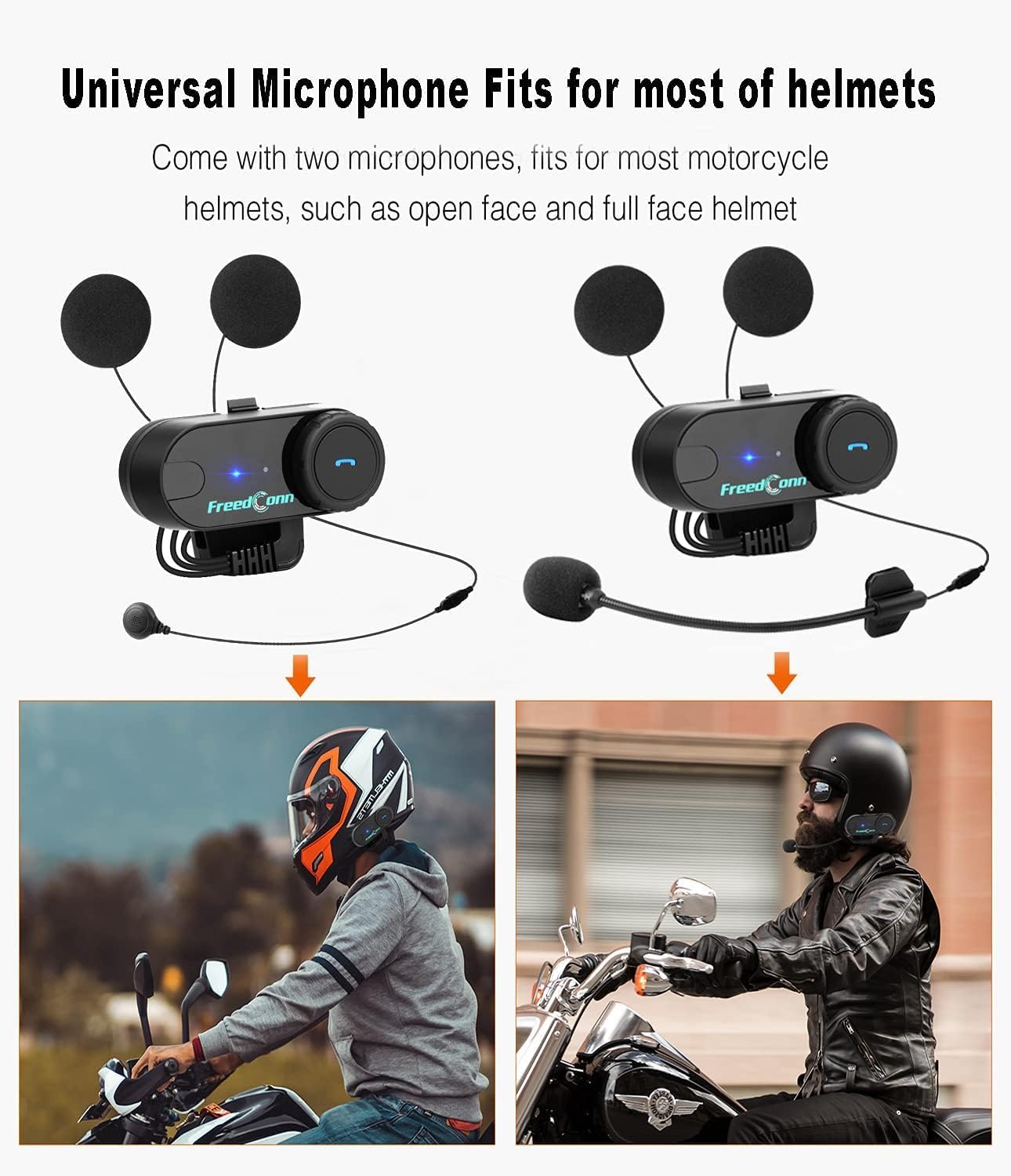 FreedConn Motorcycle Helmet Bluetooth Headset,TCOM VB with Music Sharing 2-Riders 800M Universal Intercom Communication Systems,Waterproof Motobike Interphone/FM/Siri/BT5.0/2 in 1 Mic for All Helmets