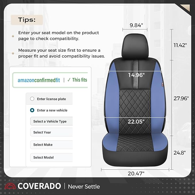 Coverado Car Seat Covers Full Set, Automotive Leather Seat Covers for Car,Universal Fit Front Back Seat Cover, Non-Slip Waterproof Breathable Car Seat Protector