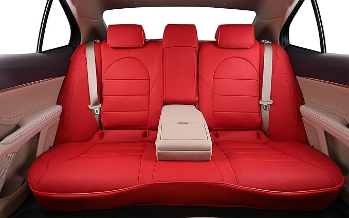 EKR Camry Car Seat Covers for Toyota Camry Hybrid LE,Hybrid SE 2018 2019 2020 2021 2022 2023 2024,Leather Car Seat Cover Full Set for Trucks SUV-Faux Leather(Red)
