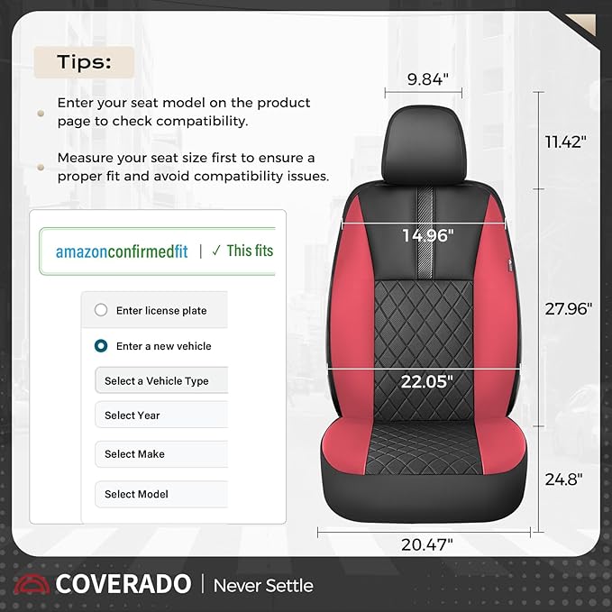 Coverado Car Seat Covers Full Set, Automotive Leather Seat Covers for Car,Universal Fit Front Back Seat Cover, Non-Slip Waterproof Breathable Car Seat Protector