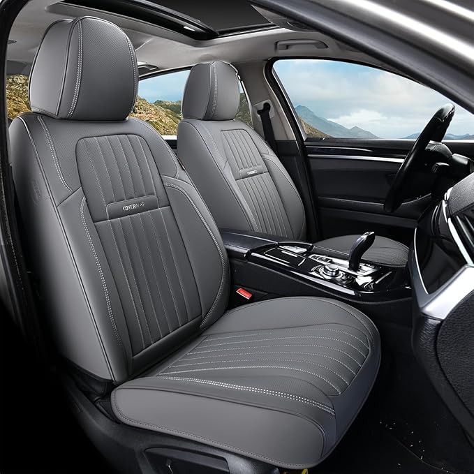 Coverado Car Seat Covers Full Set, Gray Car Seat Cover, Seat Covers for Cars, Waterproof Car Seat Protector, 5 Pieces Nappa Car Seat Cushion, Car Seat Covers Front Seats and Back Fit for Most Cars