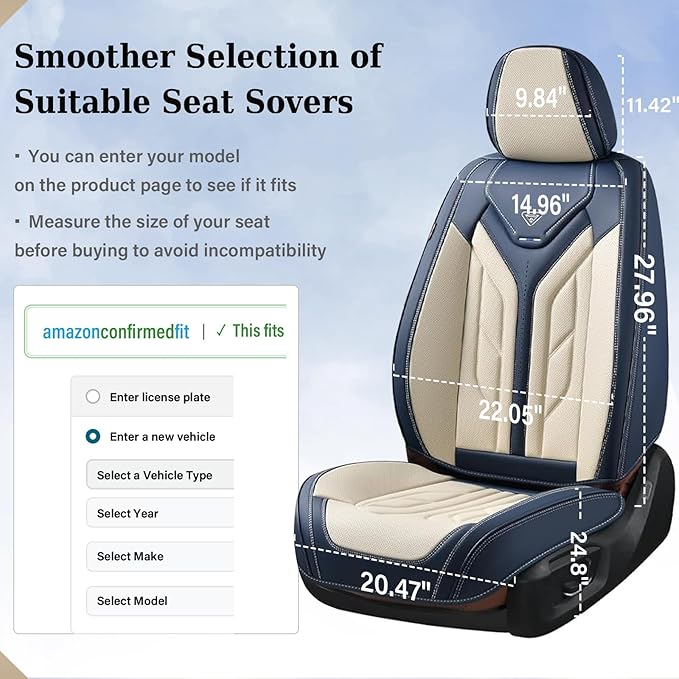 Coverado Car Seat Covers Full Set, Leather Seat Covers for Cars, Automotive Seat Covers Car Seat Protectors Car Accessories Universal Fit for Most Sedans SUV Pick-up Truck(Blue&Beige)