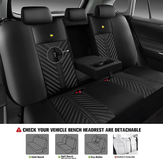 PU Leather Car Seat Covers Full Set – Waterproof seat Cover for Cars,3D Foam Support Automotive seat Covers ,Airbag Compatible, Universal Fit for Cars SUVs Trucks Sedans(Black)