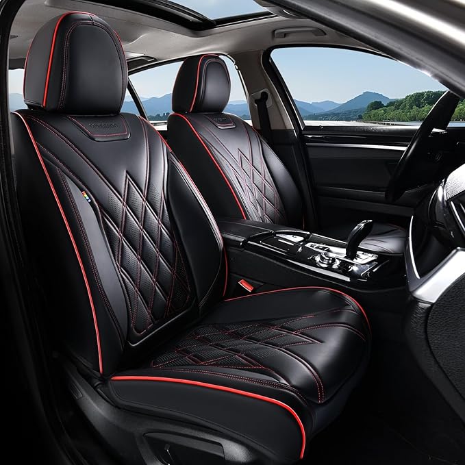 Coverado Car Seat Covers Full Set, Seat Covers for Cars, Front Seat Covers and Back Seat Cover Waterproof Leather Automotive Seat Cover, Universal Car Interior Protectors Cushion for Most Cars