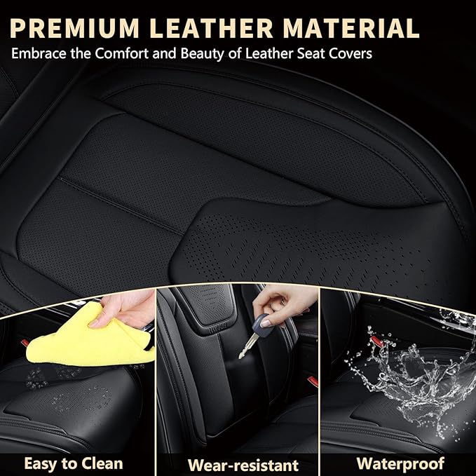 FLORICH Seat Covers, Black Car Seat Cover Full Set, Luxury Faux Nappa Leather Automotive Seat Protectors, Car Seat Cushions Universal Fit for Most Sedans SUVs Trucks - Black