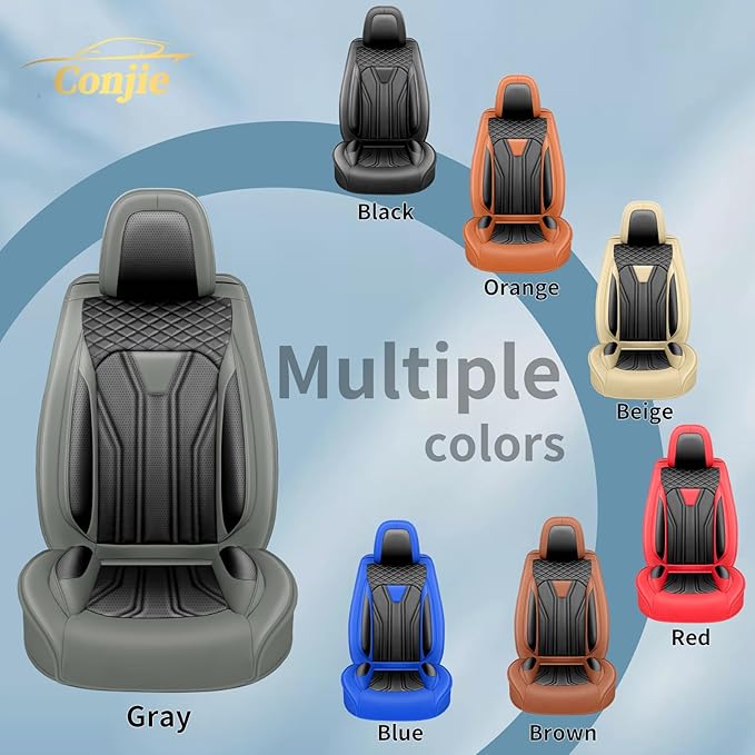 Fit Frontier Car Seat Covers Premium Leather for Nissan Frontier 2009-2025 2026. Waterproof, Breathable, Scratch-Resistant & All-Weather Seat Cushion Protector(Front Seat,Gray&Black