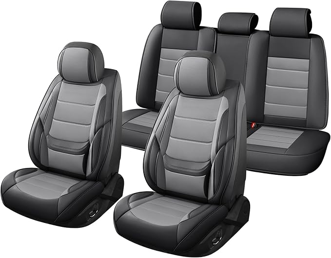 Car Seat Covers Full Set Custom Fit for Ford Edge 2007-2025 2026 - Premium Faux Leather with Lumbar Support, Waterproof, Breathable, Anti-Slip, Easy to Install (Black&Gray,Full Set)