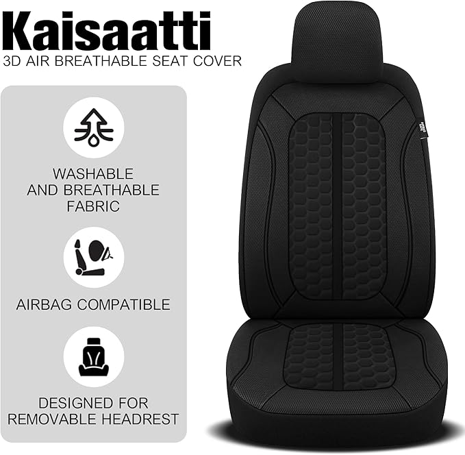 Breathable Premium Car Seat Covers Full Set,3D Air-Mesh Seat Covers for Cars,Comfortable Safety Airbag Compatible,Universal for Most Cars Sedan Truck SUV(Black)