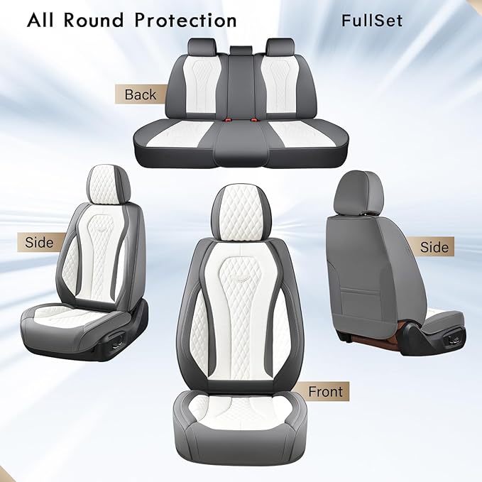 Coverado Seat Covers, Car Seat Covers Full Set, White Car Seat Cover, Car Seat Cushion Waterproof, Front Seats Back Seat Covers, Luxury Seat Cover Car Seat Protector Universal Fit Most Cars