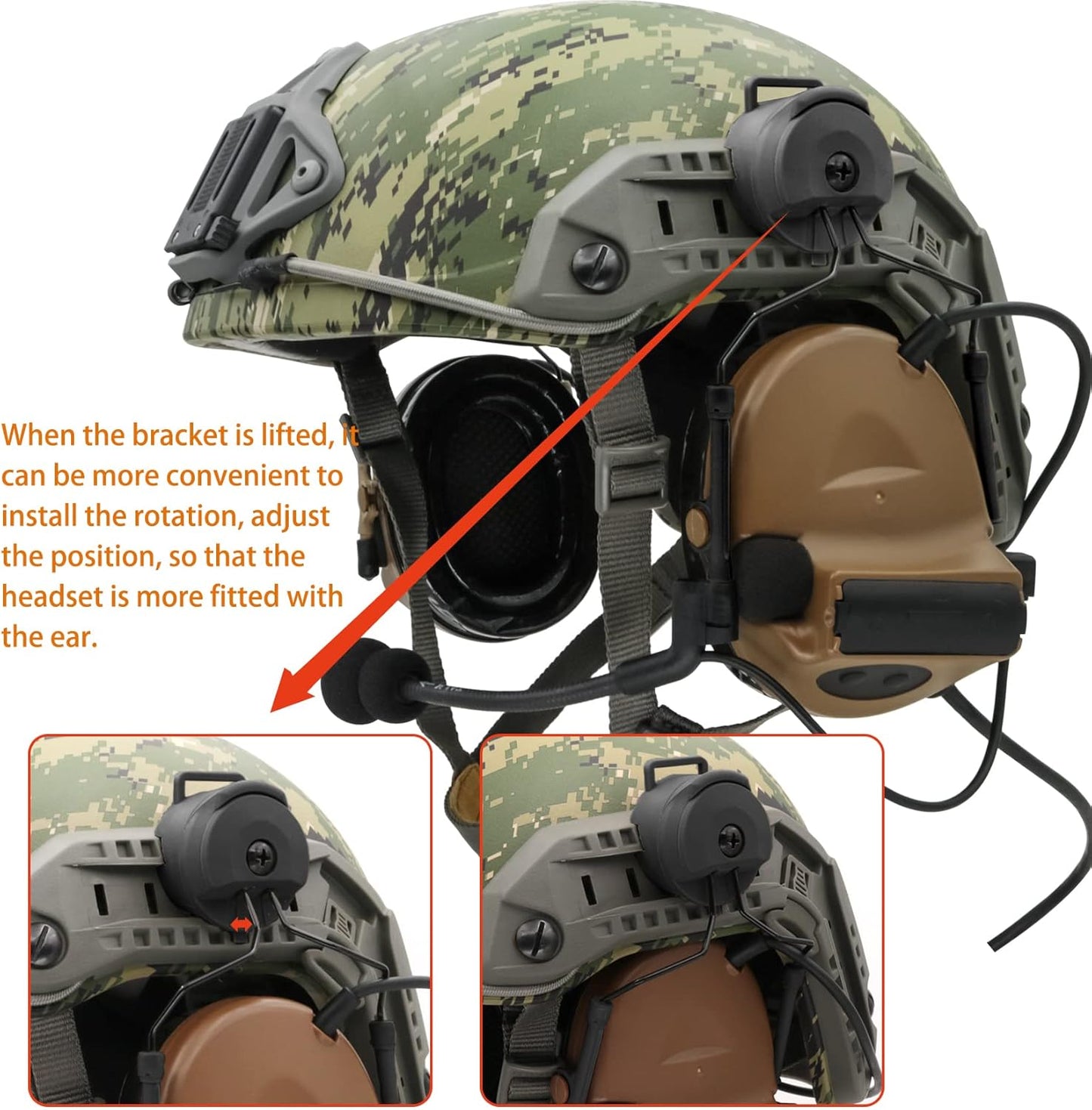 COMTA 2 Helmet-Type Tactical Headset with U94 PTT 2pin,Noise Canceling Headphones,for Airsoft Hunting Shooting