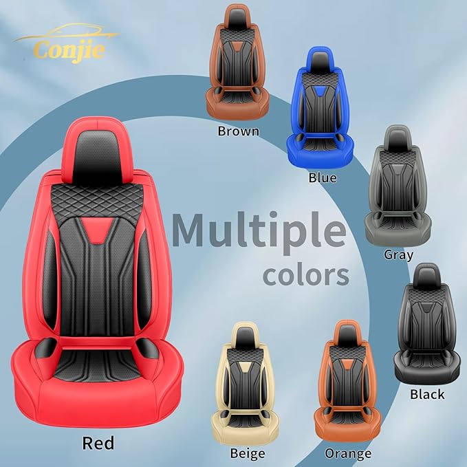 Fit Frontier Car Seat Covers Premium Leather for Nissan Frontier 2009-2025 2026. Waterproof, Breathable, Scratch-Resistant & All-Weather Seat Cushion Protector(Front Seat,Red&Black