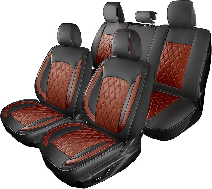 LINGVIDO Car Seat Covers Full Set (5 Seats) - Premium Perforated Nappa Leather, Waterproof Shield, Omni-Adapt Fit SUVs Sedans, Ultimate Family & Pet Protection