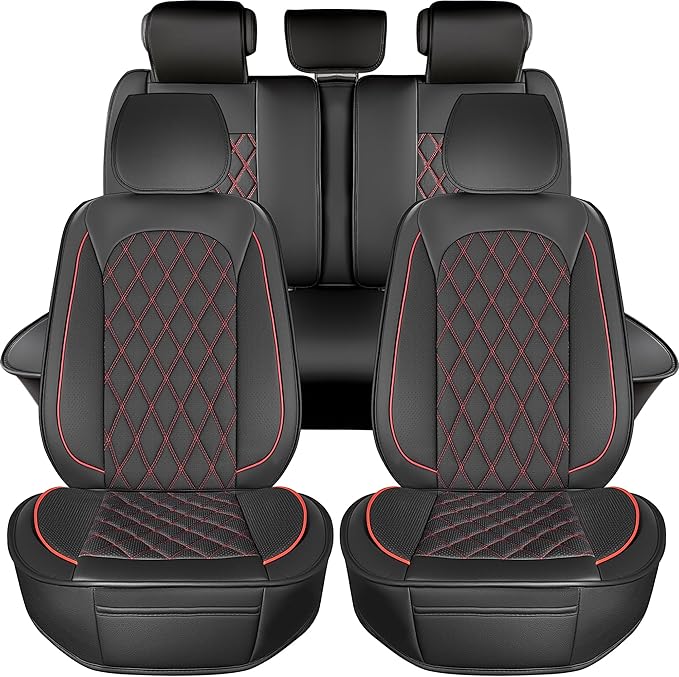 LINGVIDO Car Seat Covers Full Set (5 Seats) - Premium Perforated Nappa Leather, Waterproof Shield, Omni-Adapt Fit SUVs Sedans, Ultimate Family & Pet Protection