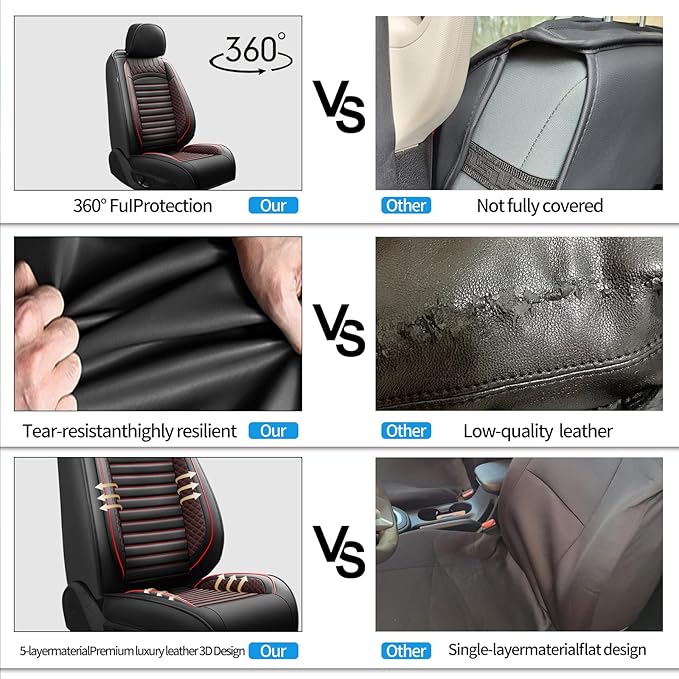 Fit Crosstrek Car Seat Covers for Subaru Crosstrek 2016-2025 2026 - Upgraded Premium Waterproof & Breathable Leather, Airbag Compatible,All-Weather Seat Cushion Protector(Full Set,Black+Red)