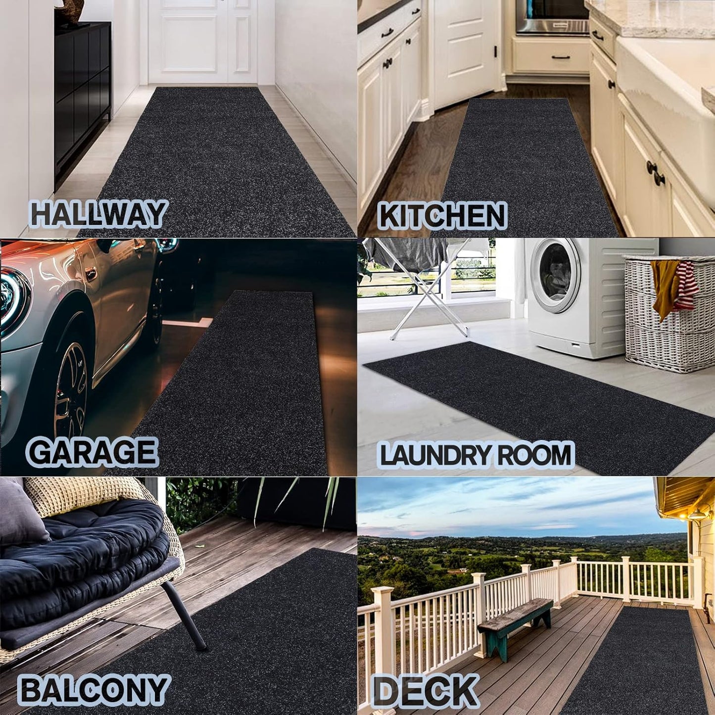 Custom Size Backed Non-Slip Area Rugs Runner, Easy Clean, Waterproof Runner Rugs for Hallway Entryway, Kitchen, Laundry, 2FT x 33FT, Black