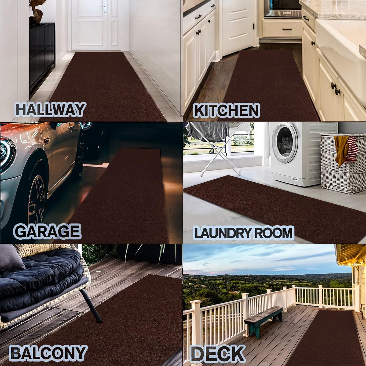 Custom Size Backed Non-Slip Area Rugs Runner, Easy Clean, Waterproof Runner Rugs for Hallway Entryway, Kitchen, Laundry, 2FT x 21FT, Brown