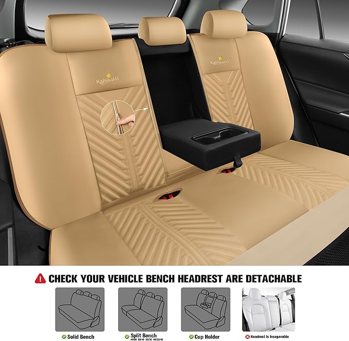 PU Leather Car Seat Covers Full Set – Waterproof seat Cover for Cars,3D Foam Support Automotive seat Covers ,Airbag Compatible, Universal Fit for Cars SUVs Trucks Sedans(Khaki)