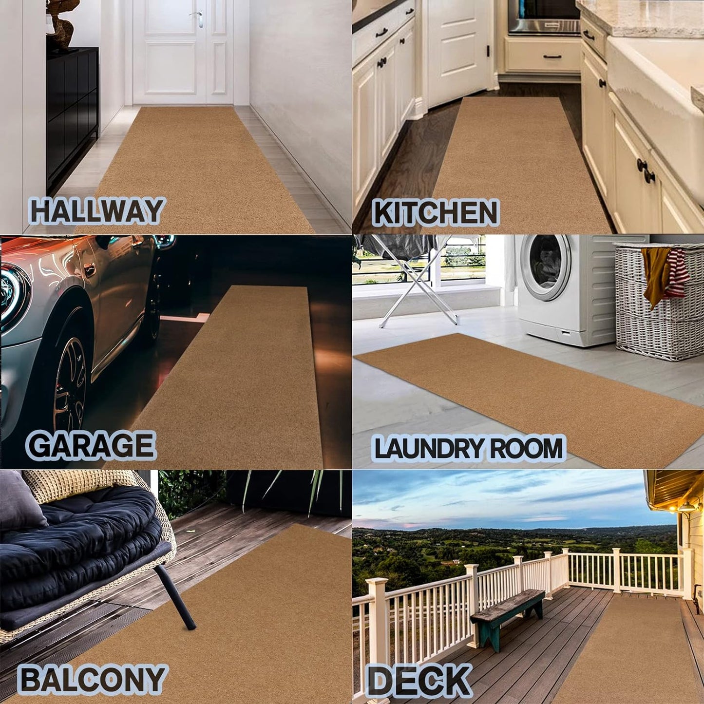 Custom Size Backed Non-Slip Area Rugs Runner, Easy Clean, Waterproof Runner Rugs for Hallway Entryway, Kitchen, Laundry, 4FT x 18FT, Beige
