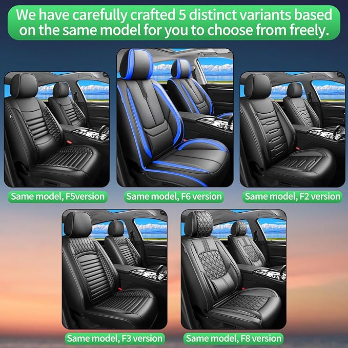 Fit Honda Fit Car Seat Covers for Honda Fit 2007-2019 2020-Upgraded Premium Waterproof & Breathable Leather,Airbag Compatible,All-Weather Seat Cushion Protector,Full Set,Black-Blue