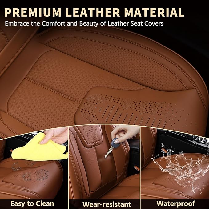 FLORICH Car Seat Covers, Brown Leather Seat Covers for Cars, Faux Nappa Leather Automotive Seat Protectors, Car Seat Cushions Universal Fit for Most Sedans SUVs Trucks - Brown