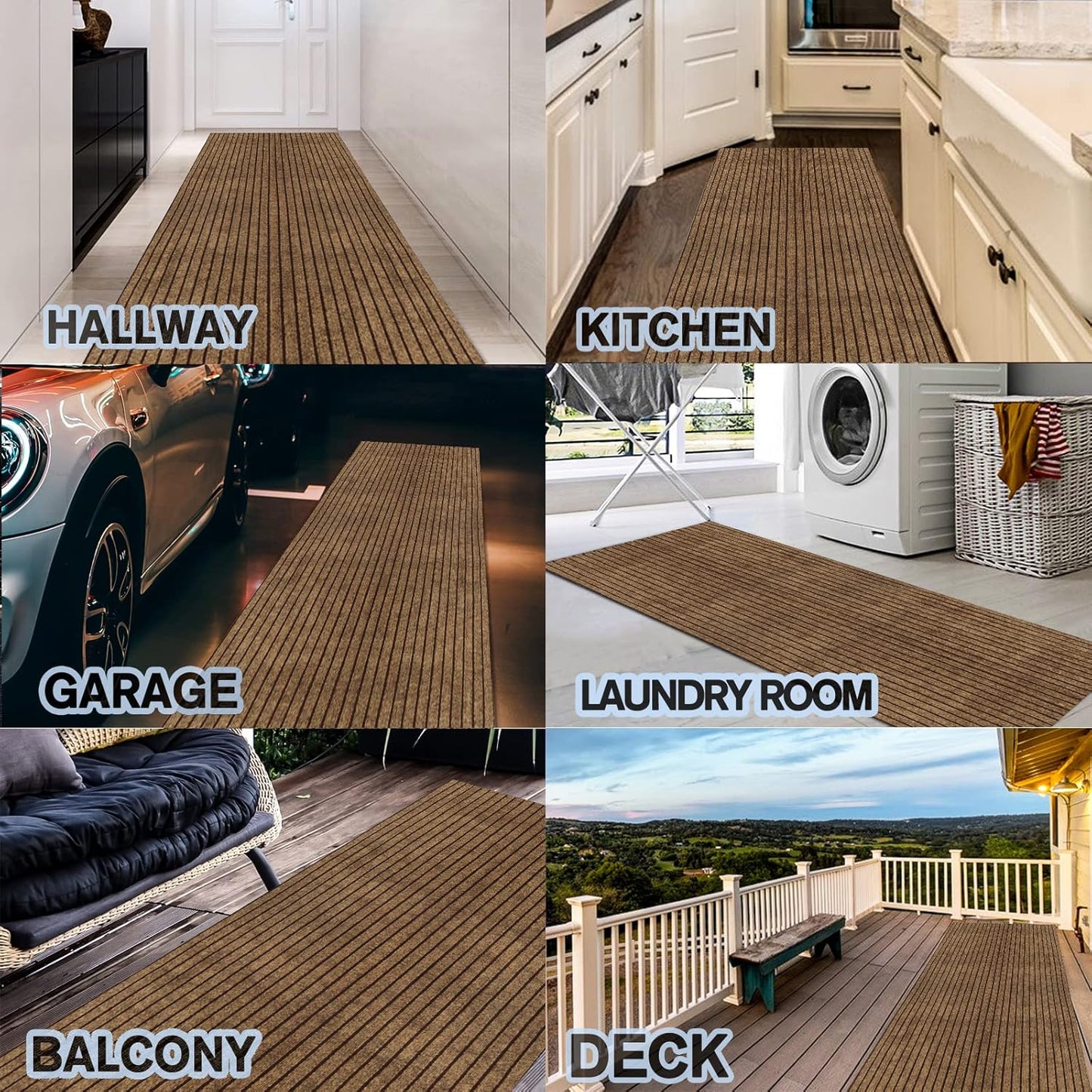 Custom Size Backed Non-Slip Area Rugs Runner, Easy Clean, Waterproof Runner Rugs for Hallway Entryway, Kitchen, Laundry, 2FT x 51FT, Brown Stripe