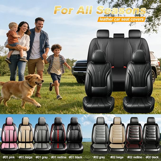 Car Seat Covers for Select Honda Fit 2007-2020, Premium Full Coverage Leather, Airbag Compatible & Scratch-Resistant, Waterproof & All Weather Breathable Seat Protector, Full Set, Black