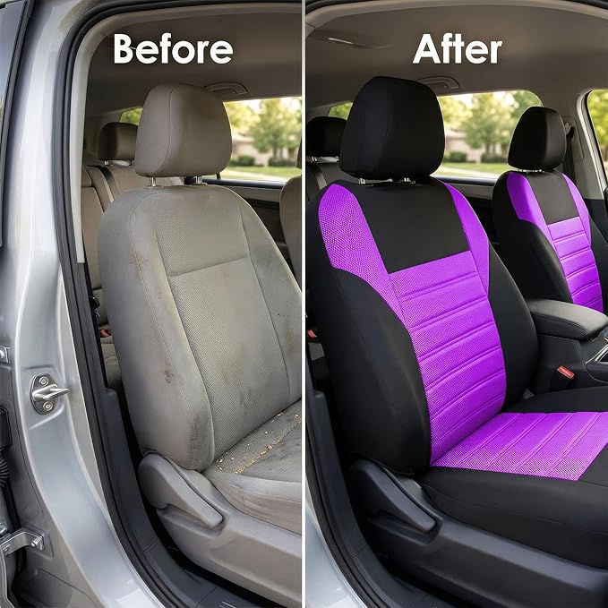 FH Group Automotive Car Seat Covers Front Set Premium 3D Air Mesh Front Seat Covers, Airbag Compatible Universal Fit Interior Accessories for Cars Trucks and SUVs - Purple