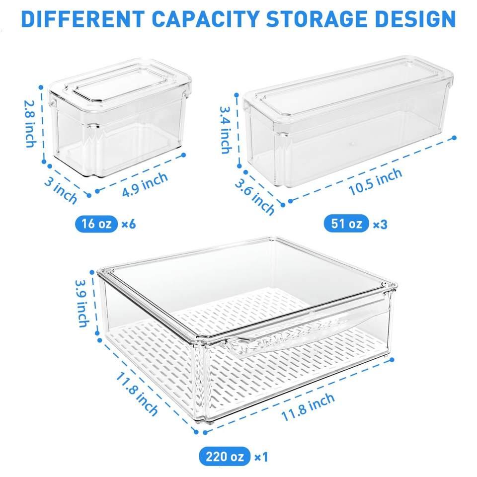 Snavya 10-Pack Clear Refrigerator Organizer Bins with Lids – Stackable Plastic Food Storage Containers for Fridge, Pantry & Kitchen