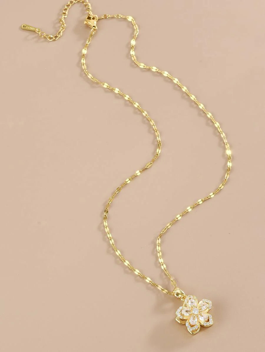 1pc Stainless Steel 5-Petal Rotating Flower Necklace