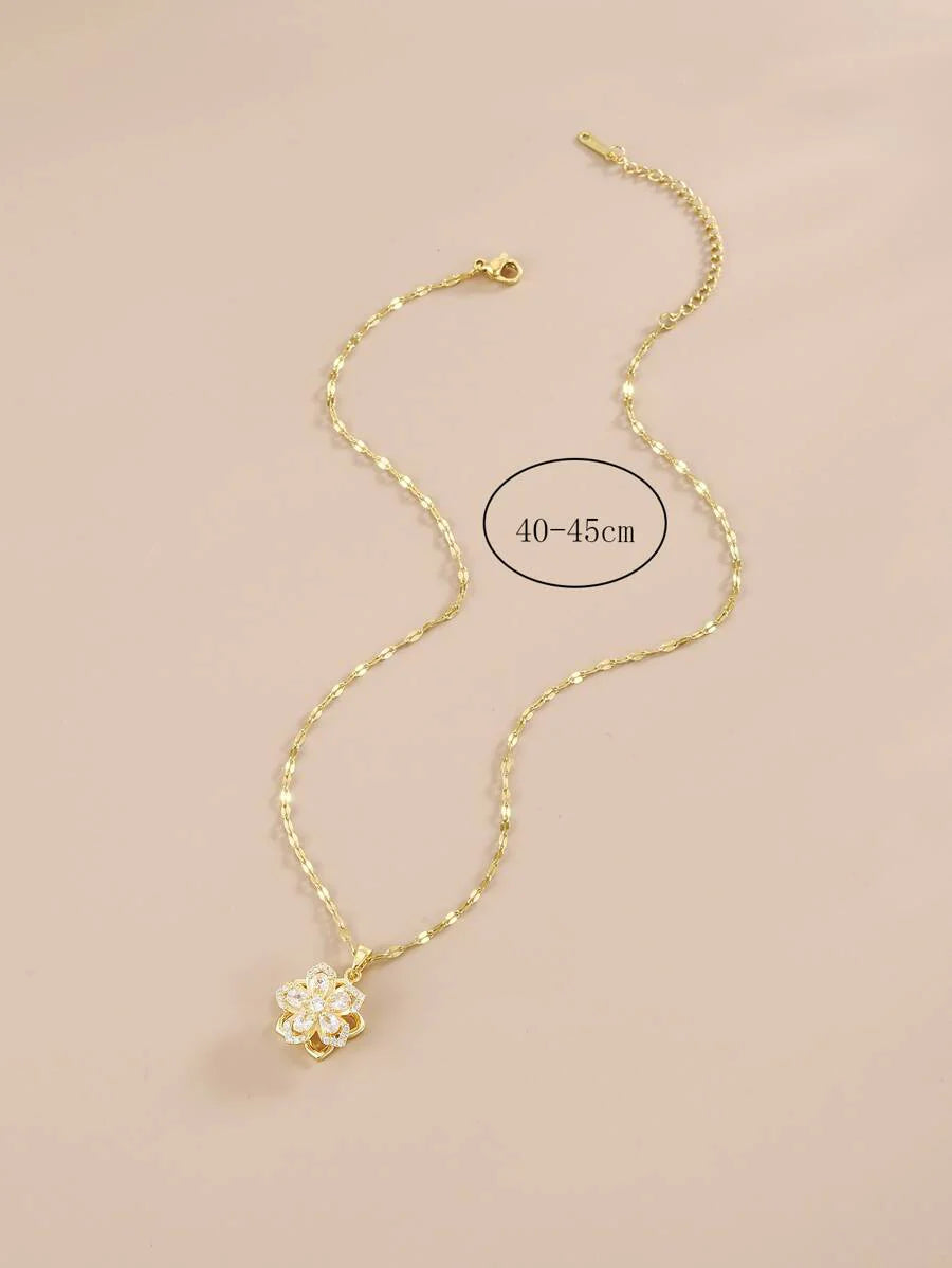 1pc Stainless Steel 5-Petal Rotating Flower Necklace