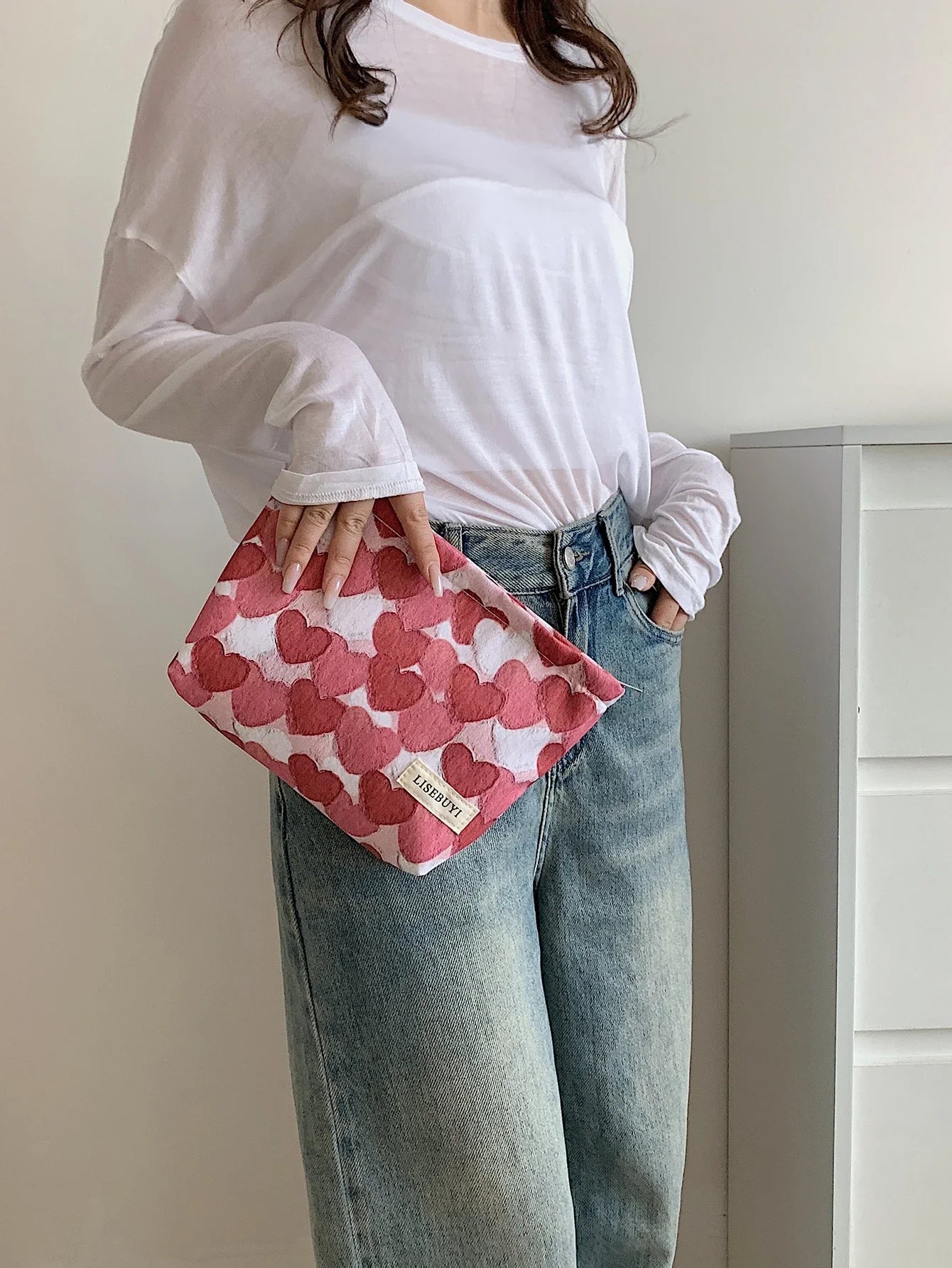 Red Heart Cosmetic Makeup Bag