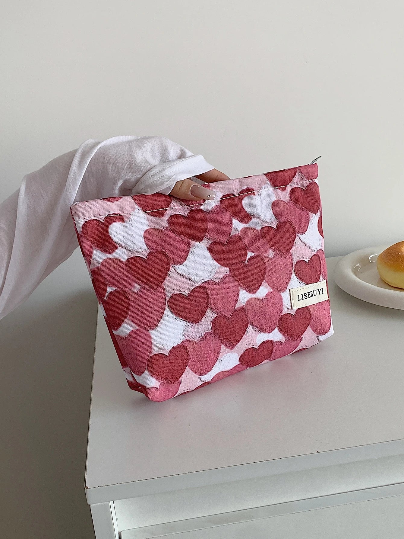 Red Heart Cosmetic Makeup Bag