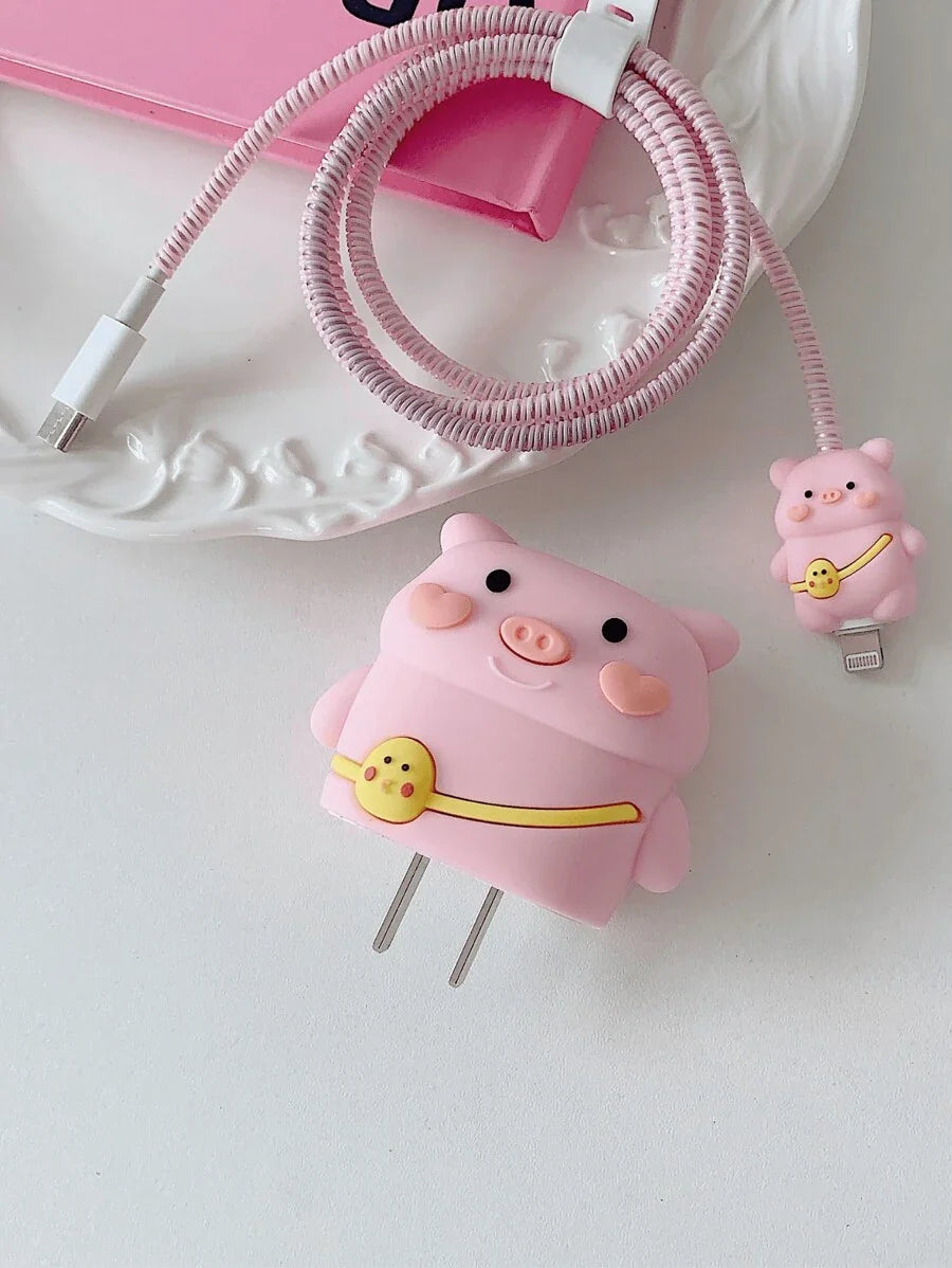 Cute Charger And Data Cable Protector Set