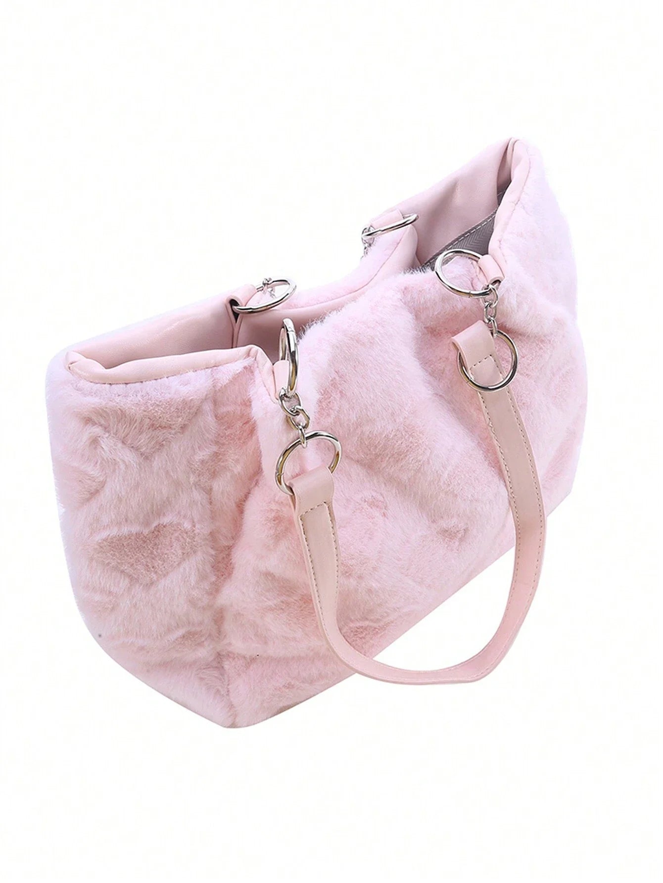 Pink Love-Shaped Plush Shoulder Bag