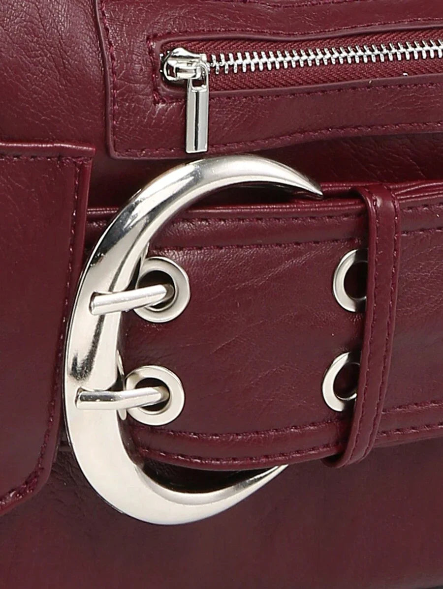 Multi-Strap Metal Decor Casual Distressed Faux Leather Shoulder Underarm Bag