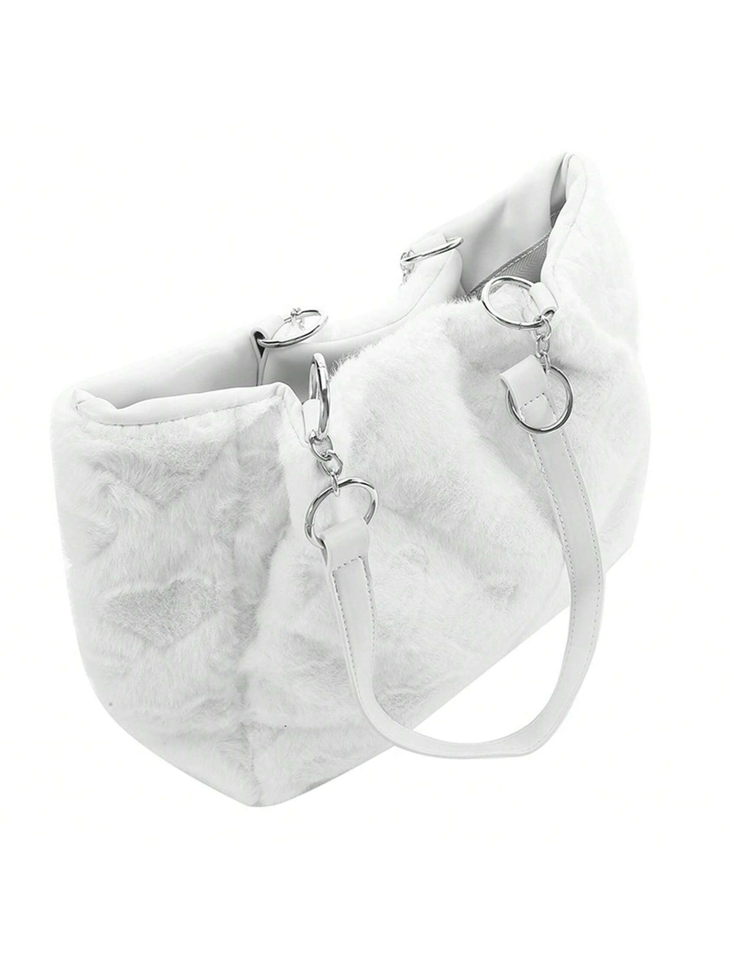 Pink Love-Shaped Plush Shoulder Bag