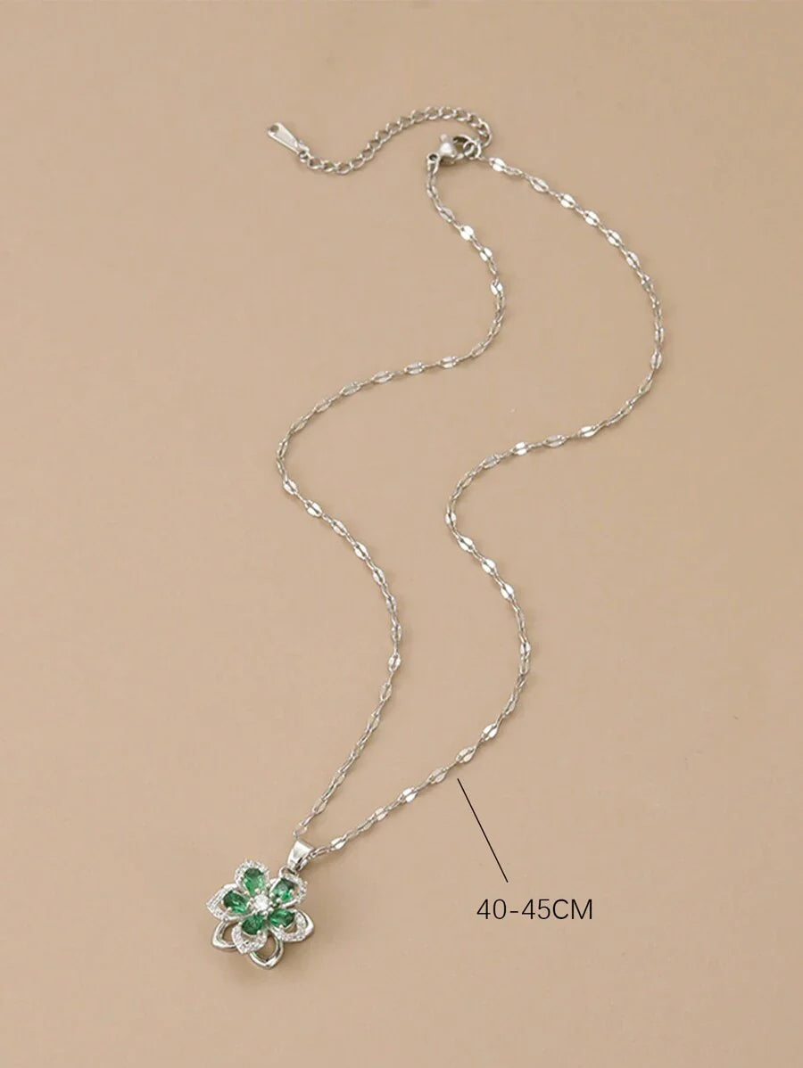 1pc Stainless Steel 5-Petal Rotating Flower Necklace