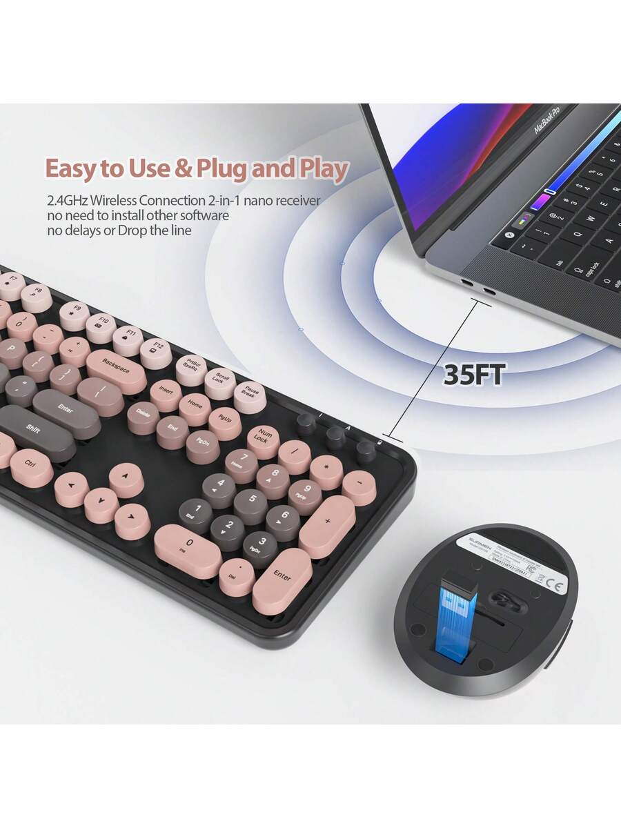 Wireless Keyboard And Mouse Set, Cute Keyboard And Mouse Combo