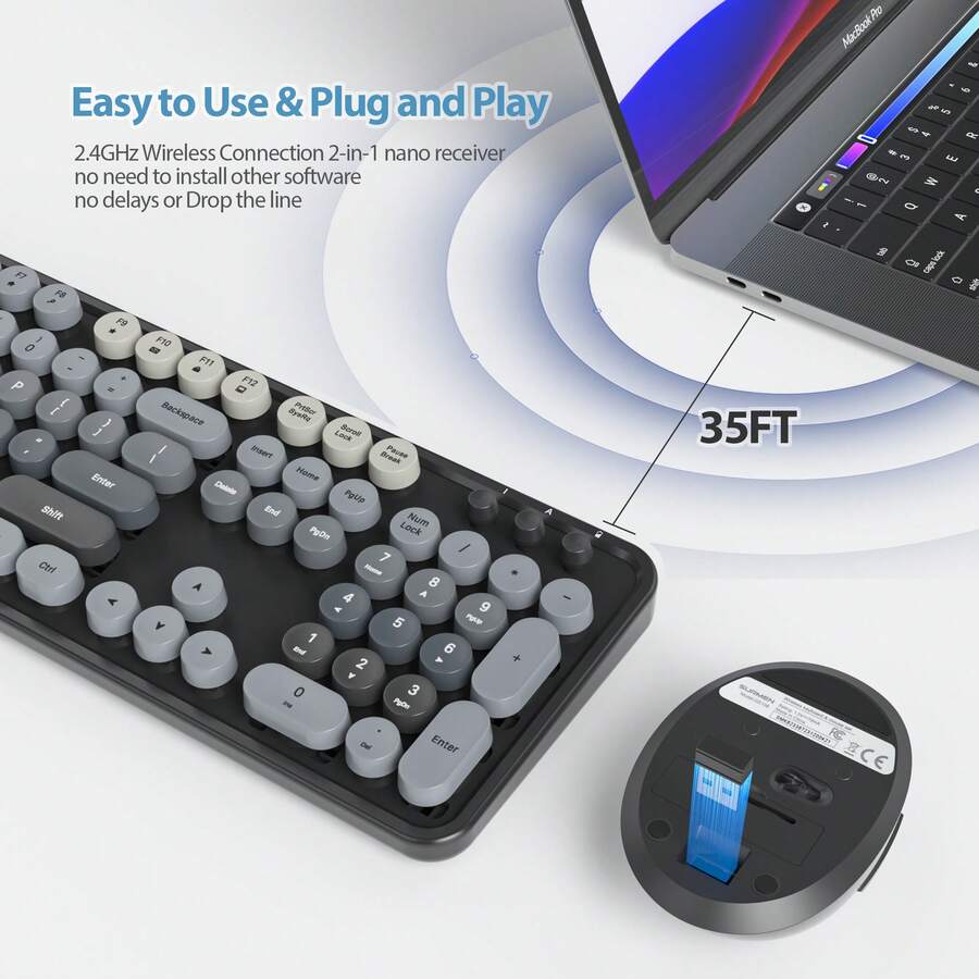 Wireless Keyboard And Mouse Set, Cute Keyboard And Mouse Combo