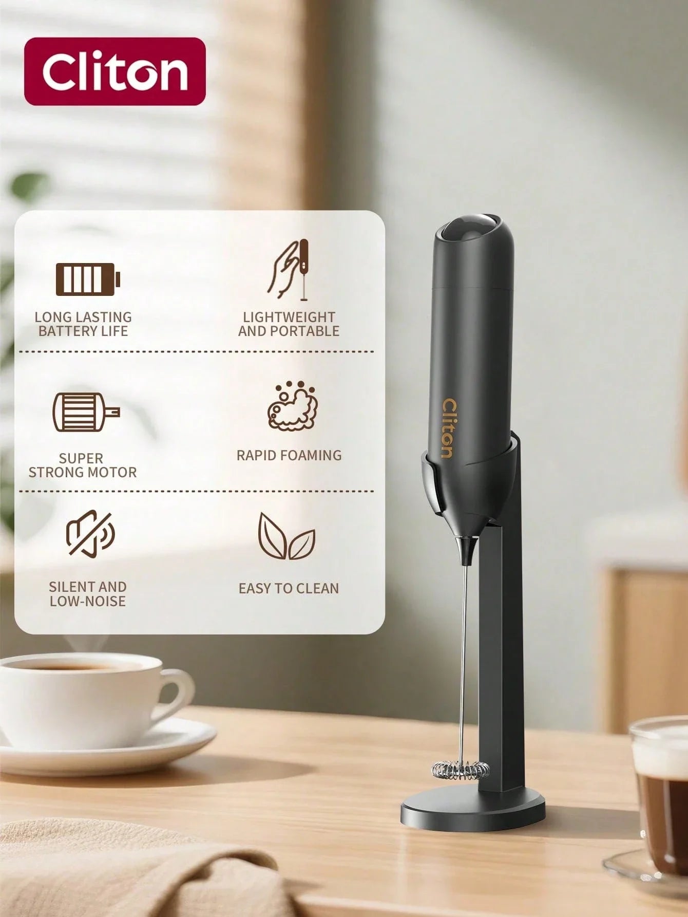 CLITON Battery-Powered Milk Frother