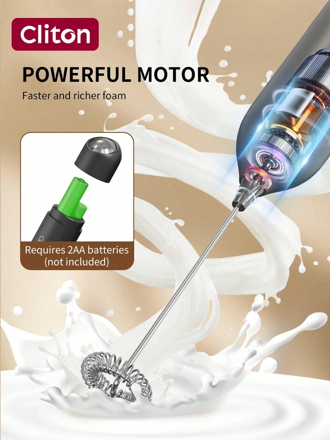 CLITON Battery-Powered Milk Frother
