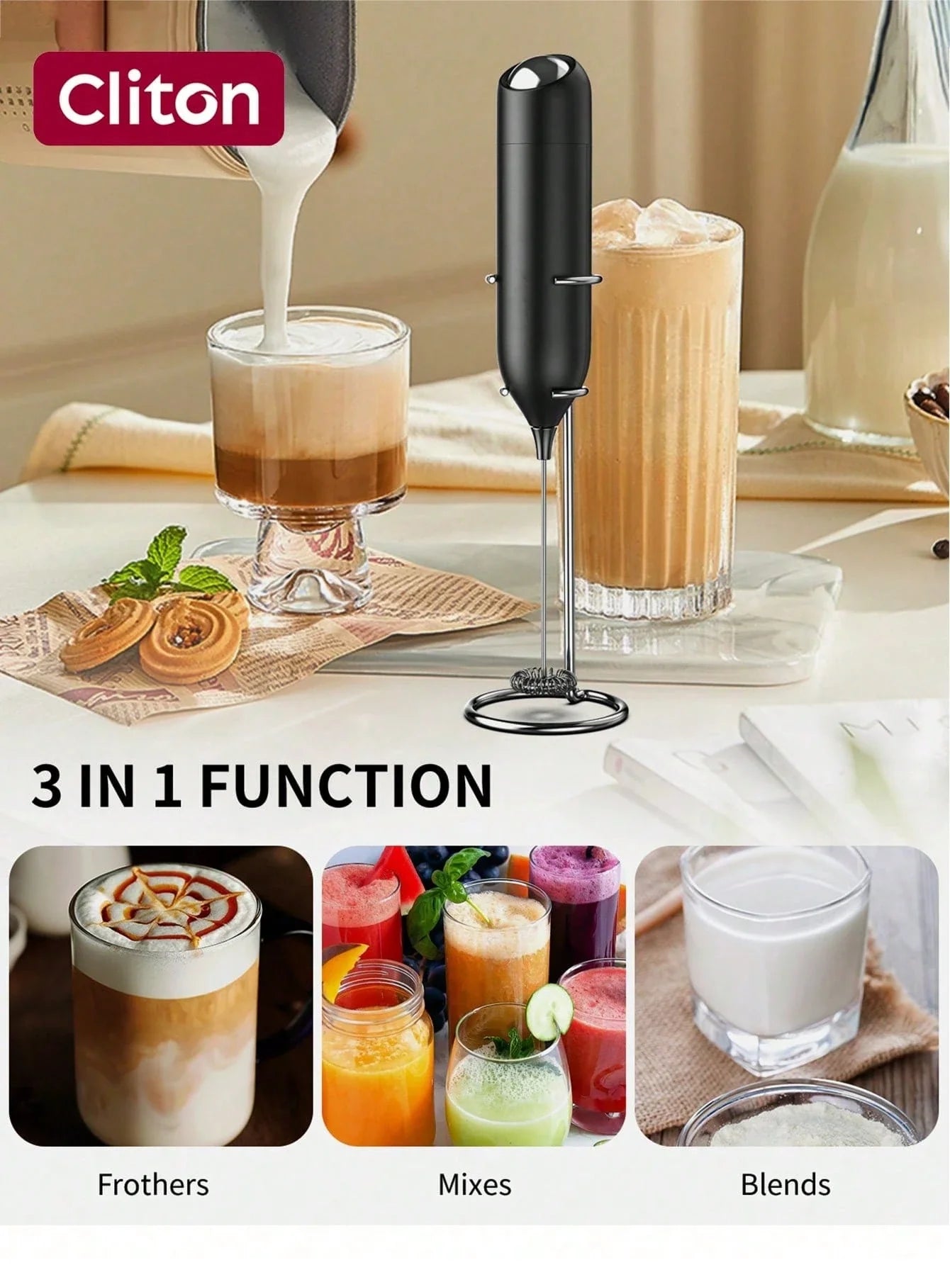 CLITON Battery-Powered Milk Frother