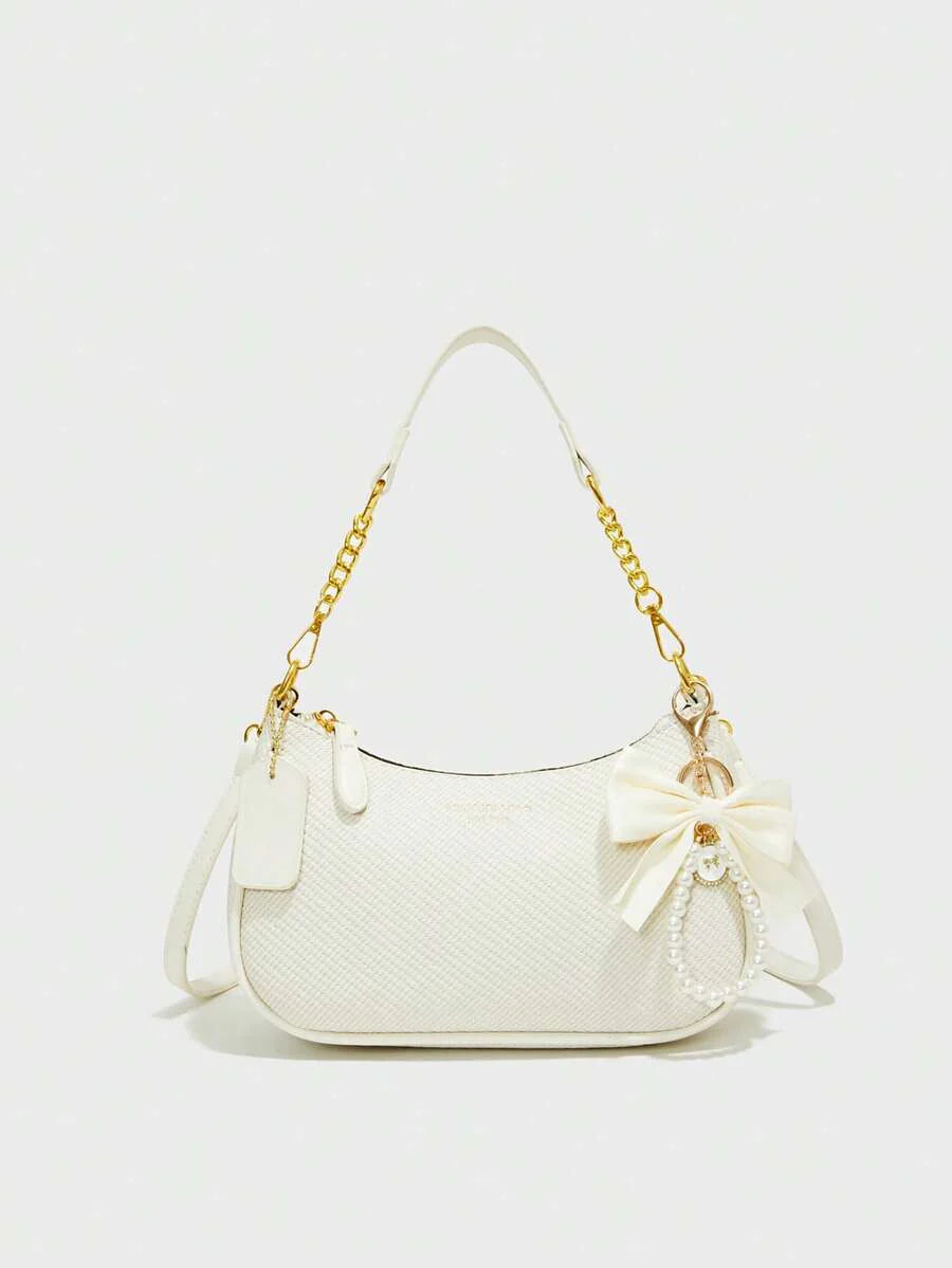 White Ladies' Shoulder Bag Made Of PU Material