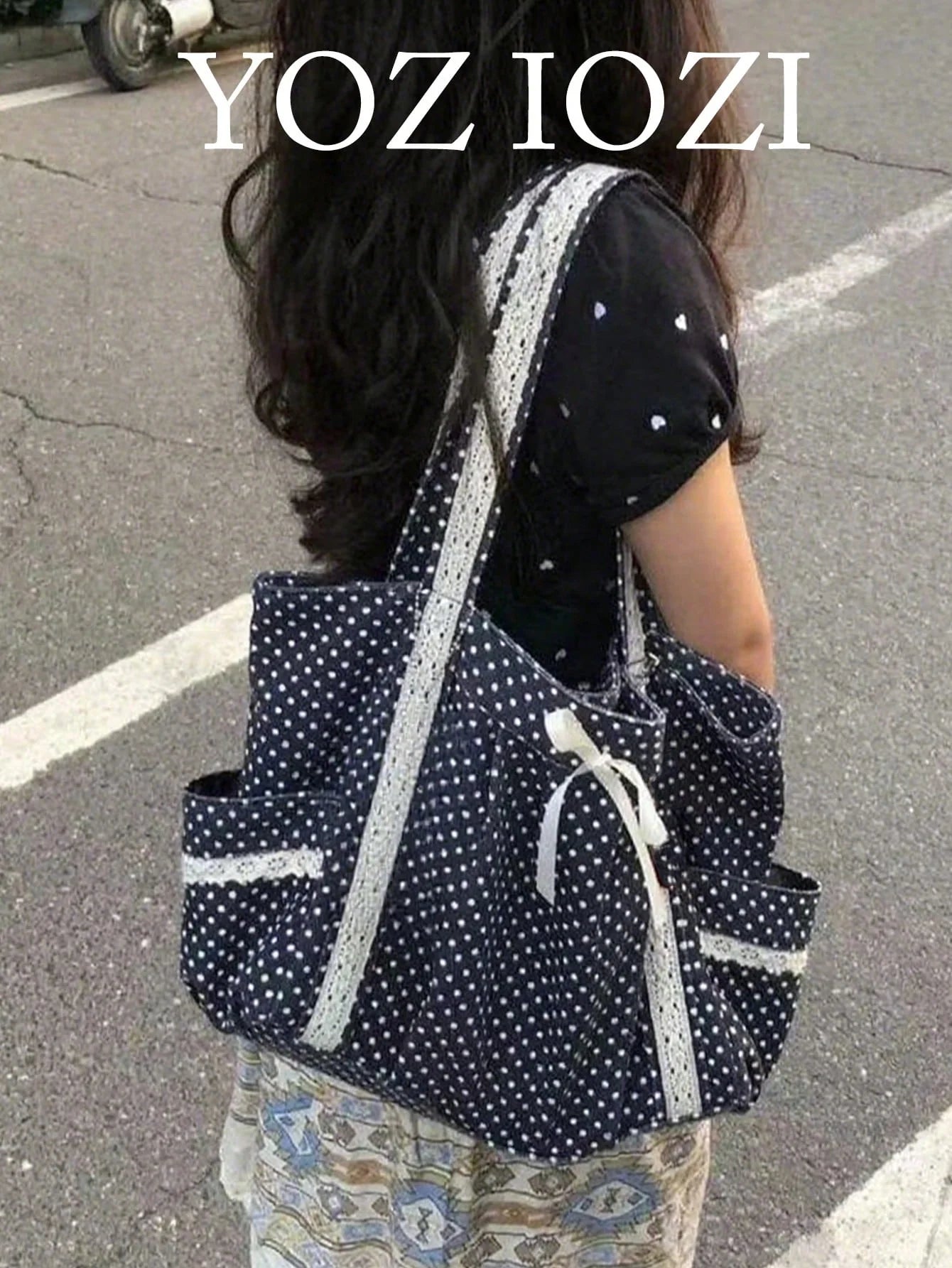 Polka Dot Heart Canvas Tote